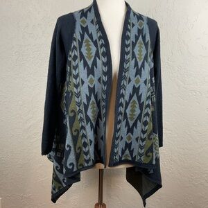 Women’s Tey Art Tribal Geometric Patterned Open Front Cardigan Sweater Small